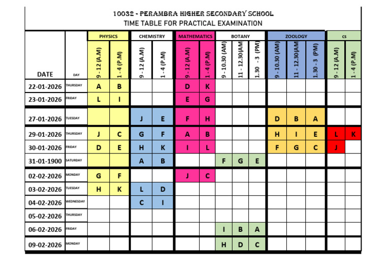 Practical Exam Timetable 2026 | PDF