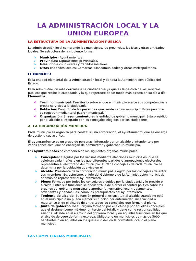 Estructura y Funciones de la Administración Local | PDF | Gobierno ...