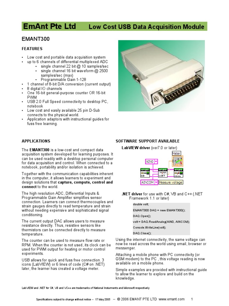 EMANT300 Spec | PDF | Data Acquisition | Electrical Engineering