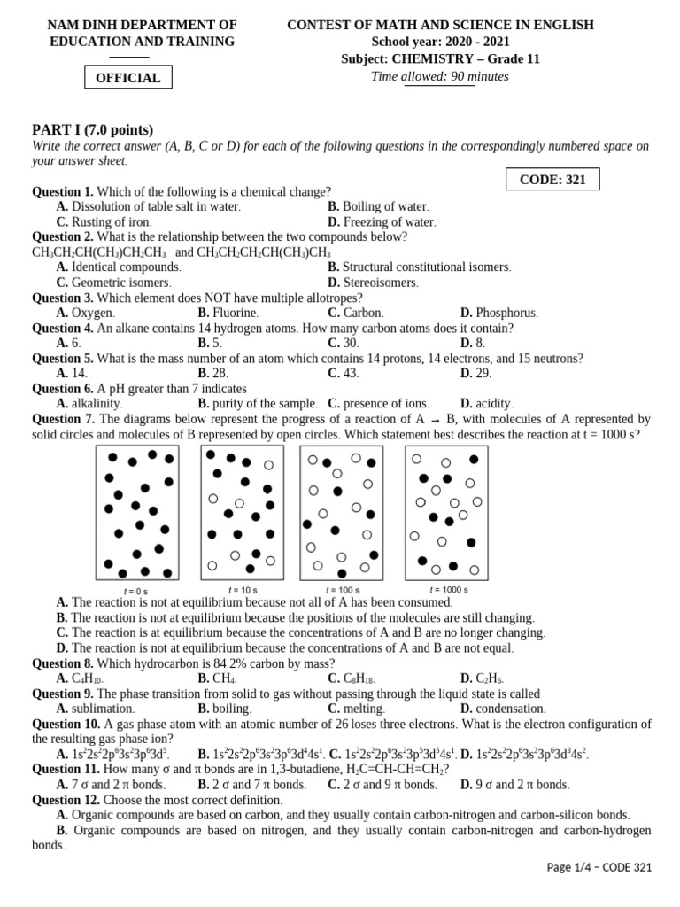 Grade 11 Chemistry Contest Questions | PDF | Chemical Bond | Hydroxide