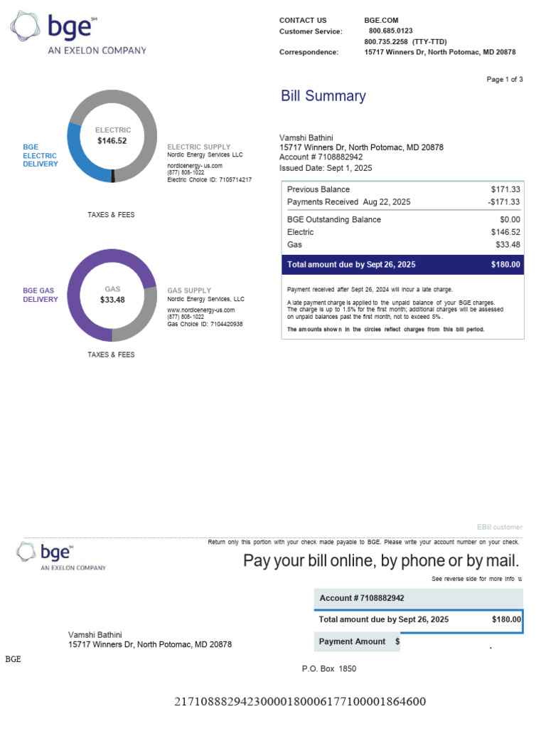BGE Bill Summary and Payment Details | PDF | Payments