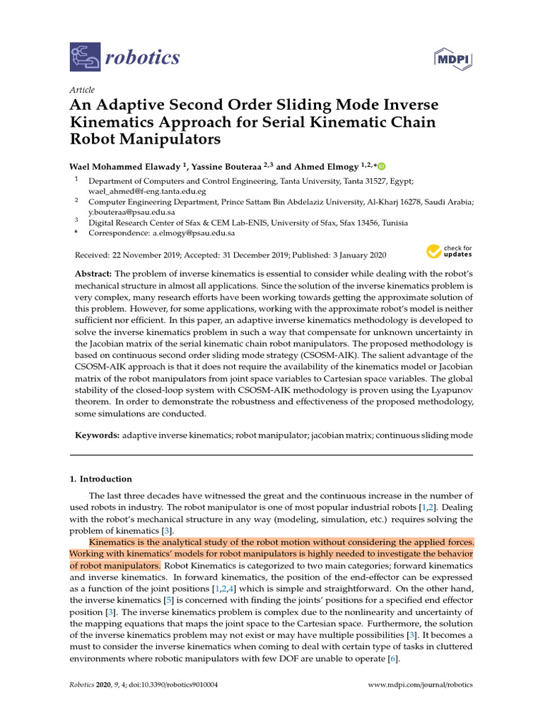 Adaptive Inverse Kinematics for Robots | PDF | Kinematics | Control Theory