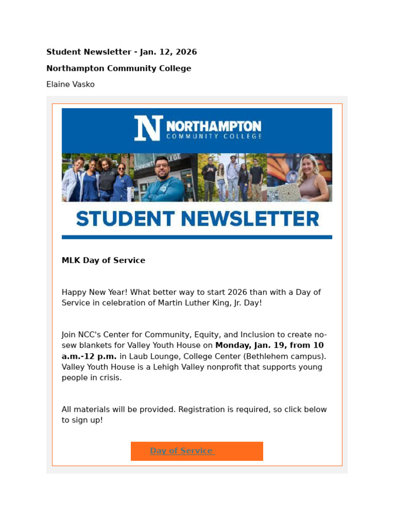 NCC January 2026 Student Newsletter | PDF | Academic Term