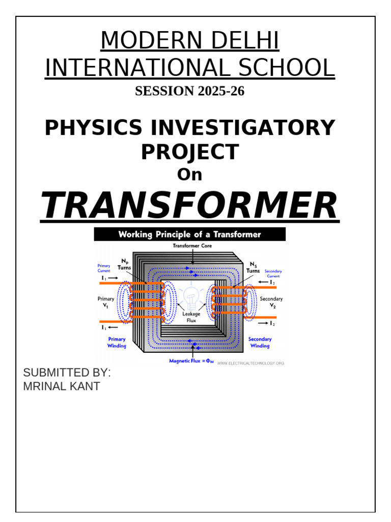 Transformer Investigatory Project 2025-26 | PDF | Transformer | Inductor