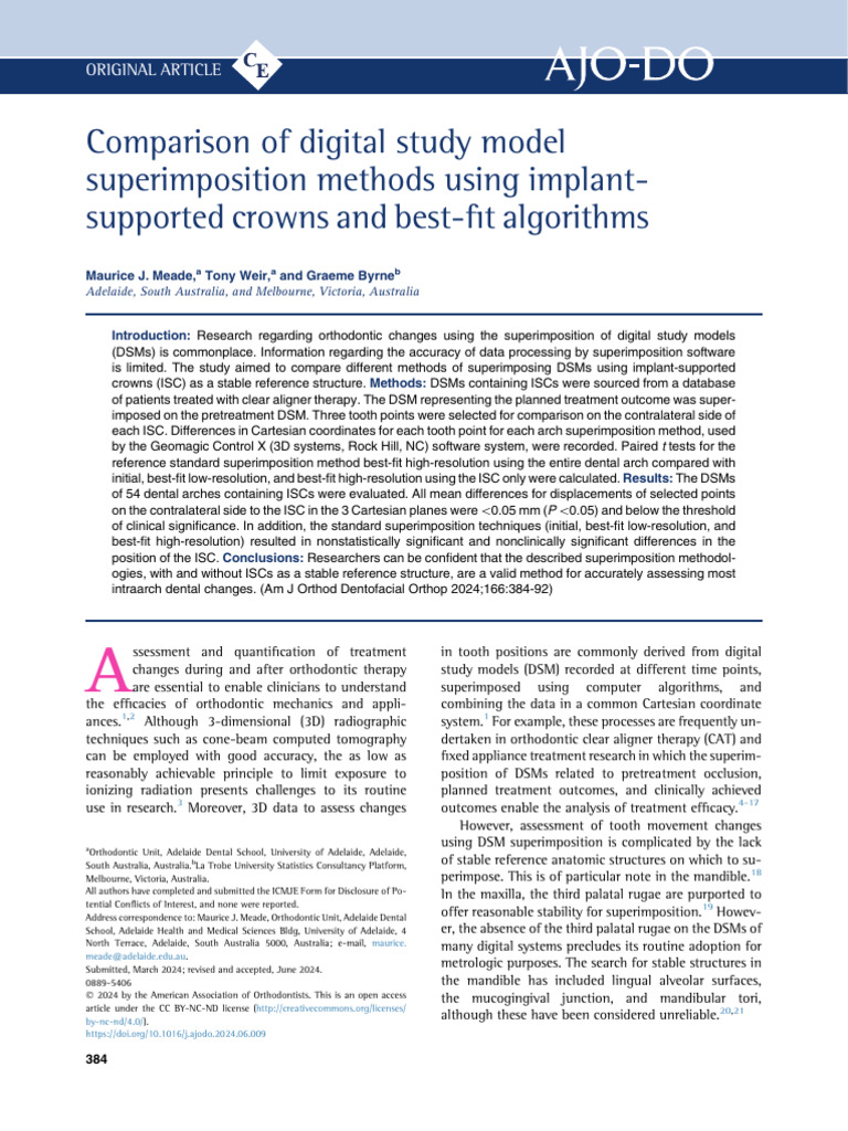 Digital Study Model Superimposition Methods | PDF | Orthodontics ...