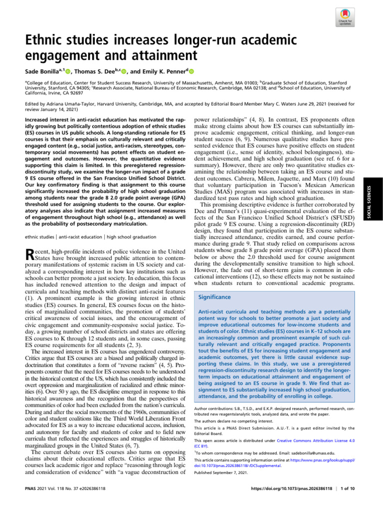 Ethnic Studies Boosts Academic Success | PDF | Curriculum | Identity ...