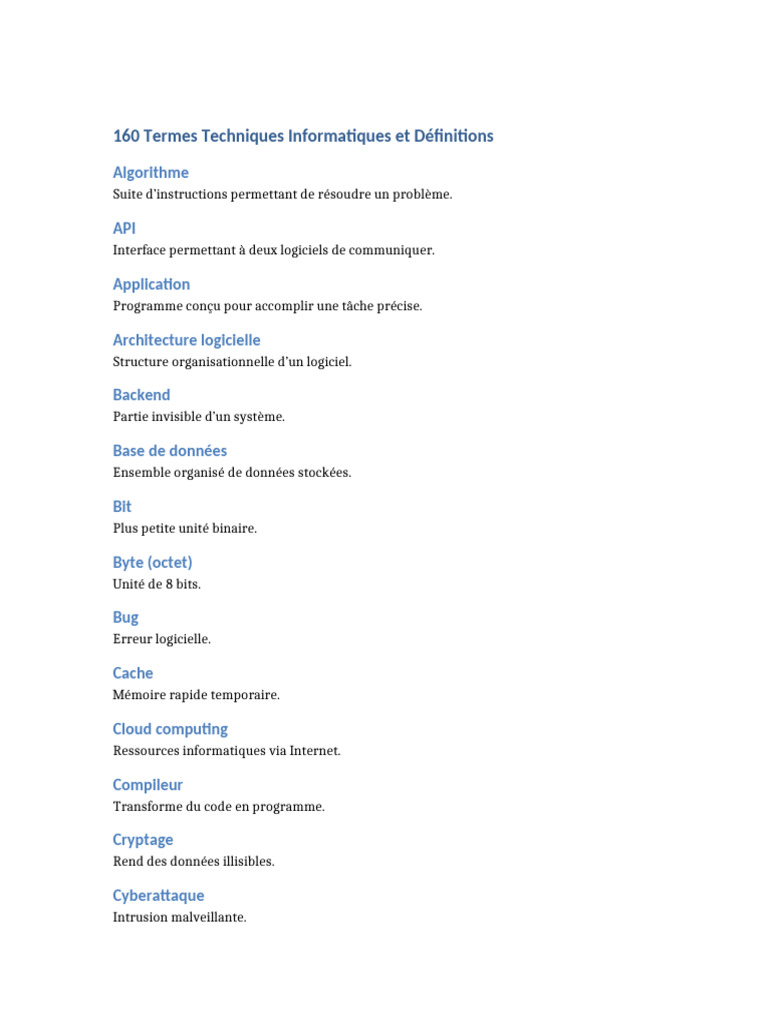 160 Termes Techniques en Informatique | PDF | Internet et Web | Internet