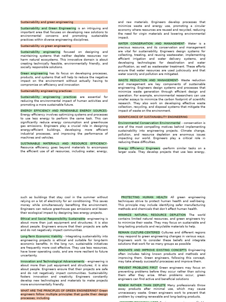 Green Engineering for Sustainable Solutions | PDF | Sustainability ...