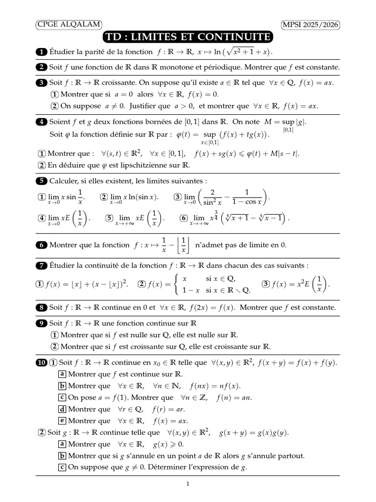 Limites et continuité des fonctions R→R | PDF | Analyse mathématique ...