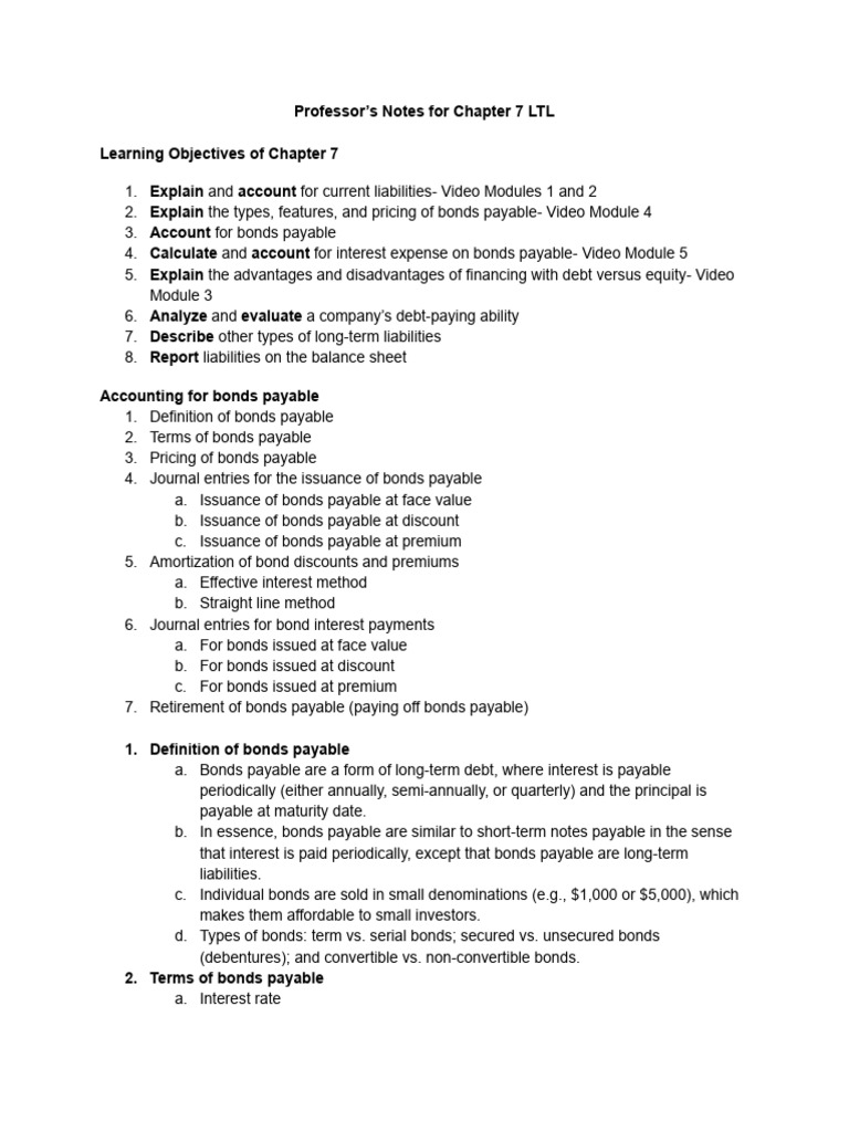 Professor's Notes For Chapter 7 LTL | PDF | Bonds (Finance) | Discounting