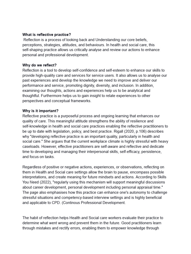 Understanding Reflective Practice in Care | PDF | Reflective Practice ...