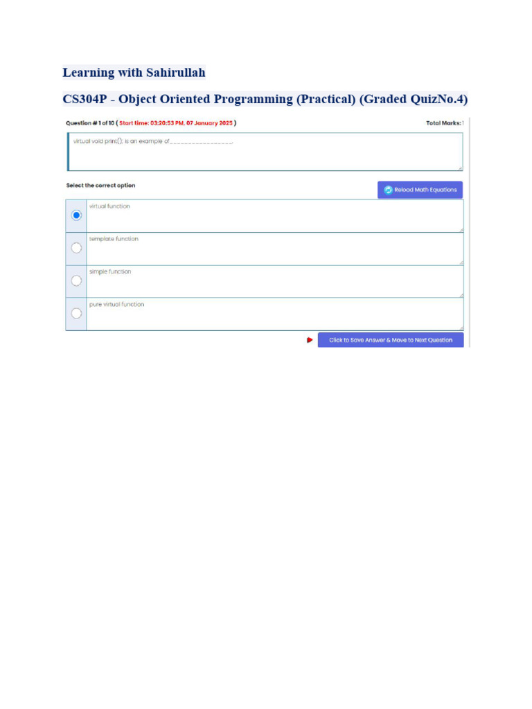 CS304P - Object Oriented Programming (Practical) (Graded Quiz No. 4) | PDF