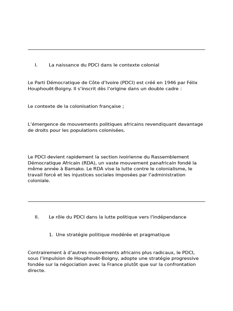 Histoire du PDCI et l'indépendance ivoirienne | PDF | Côte d'Ivoire ...