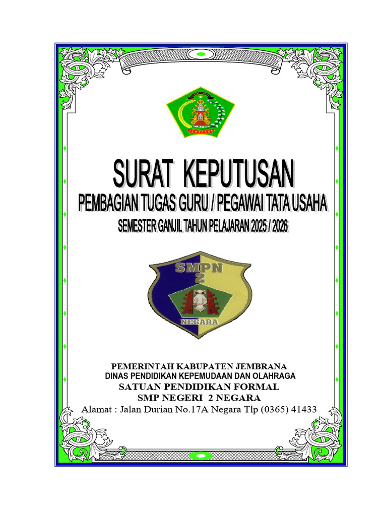 Penugasan Guru SMP Negeri 2 Negara 2025 | PDF