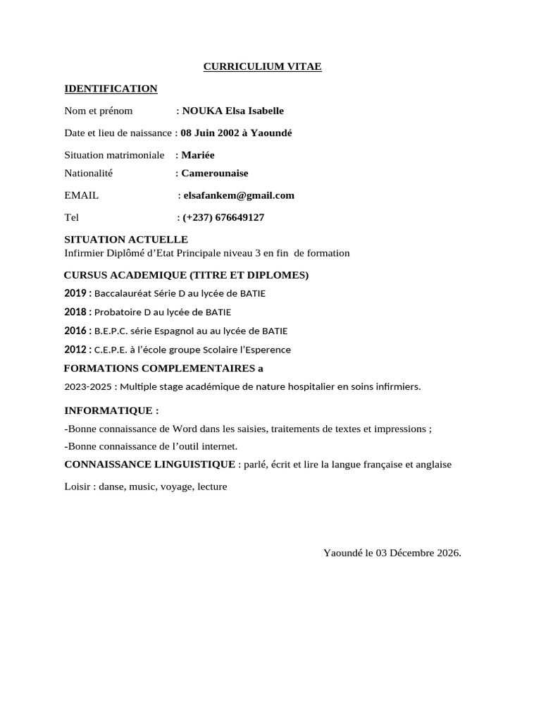 CV d'Elsa Nouka, Infirmière Diplômée | PDF