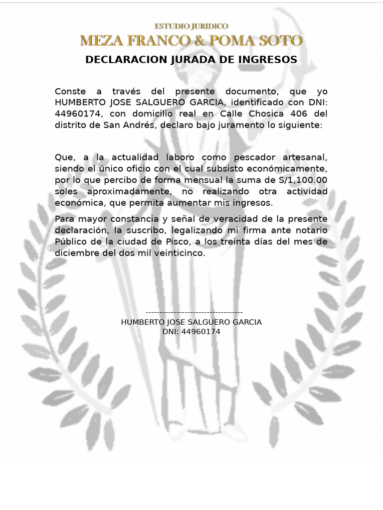 Declaración Jurada de Ingresos 2025 | PDF