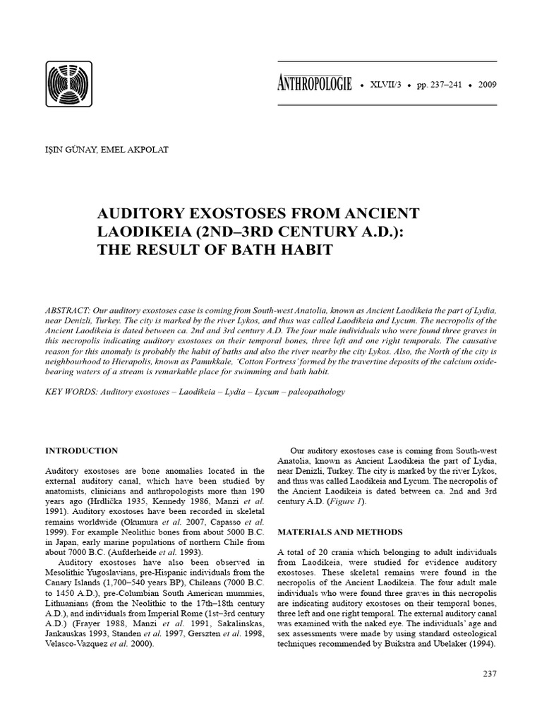 Auditory Exostoses in Ancient Laodikeia | PDF