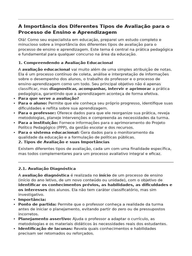 Tipos de Avaliação na Educação | PDF | Avaliação | Aprendizado