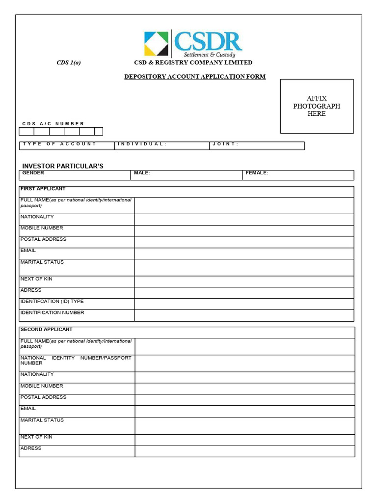 Depository Account Application Form | PDF