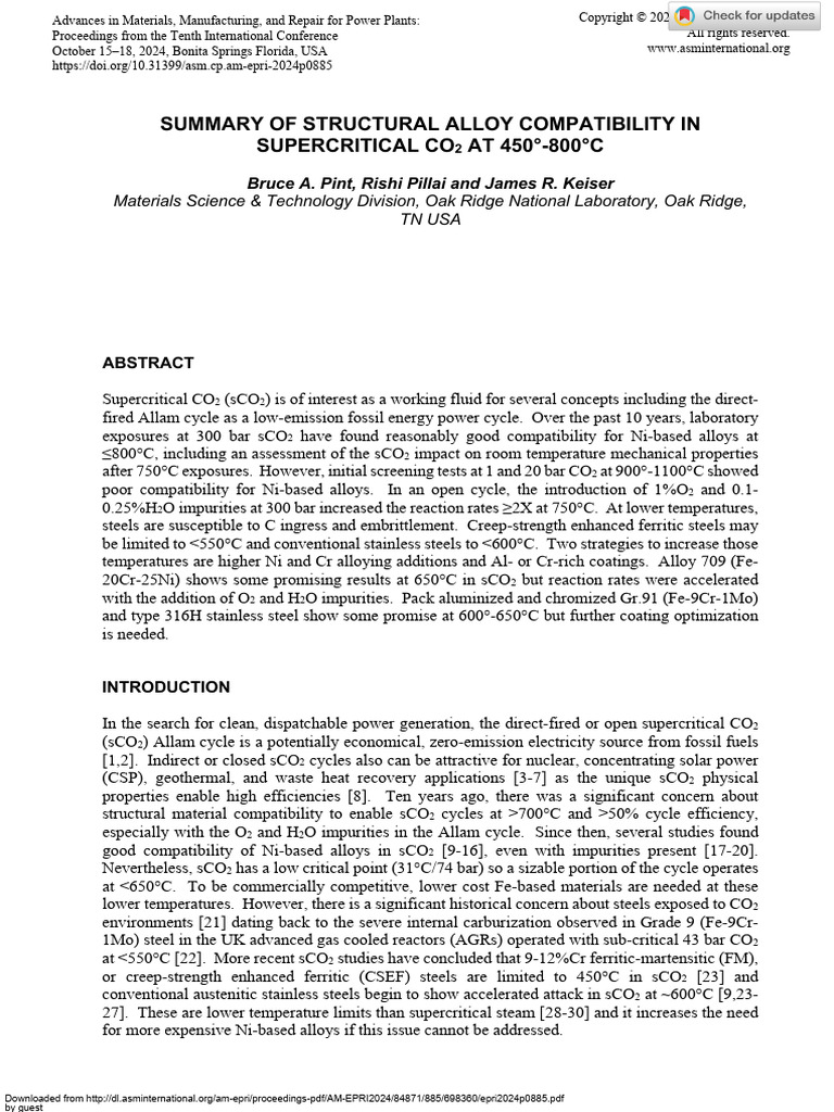 Structural Alloy Compatibility in sCO2 | PDF | Stainless Steel ...