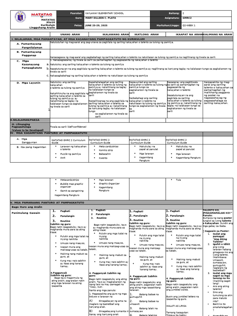 G2 GMRC DLL Q2 W1 | PDF