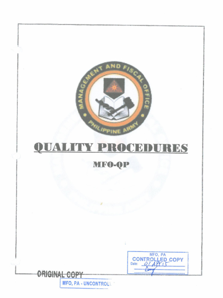 Philippine Army Management and Fiscal Office Quality Procedures | PDF