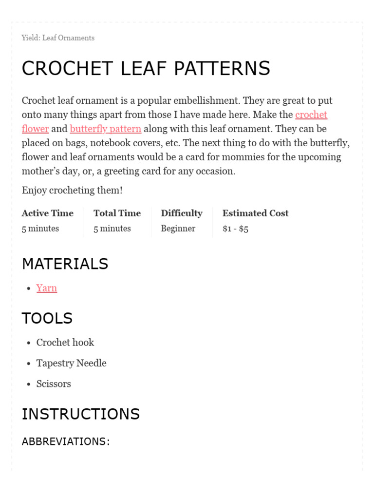 Crochet Leaf Patterns Tutorial | PDF | Crochet | Folk Art