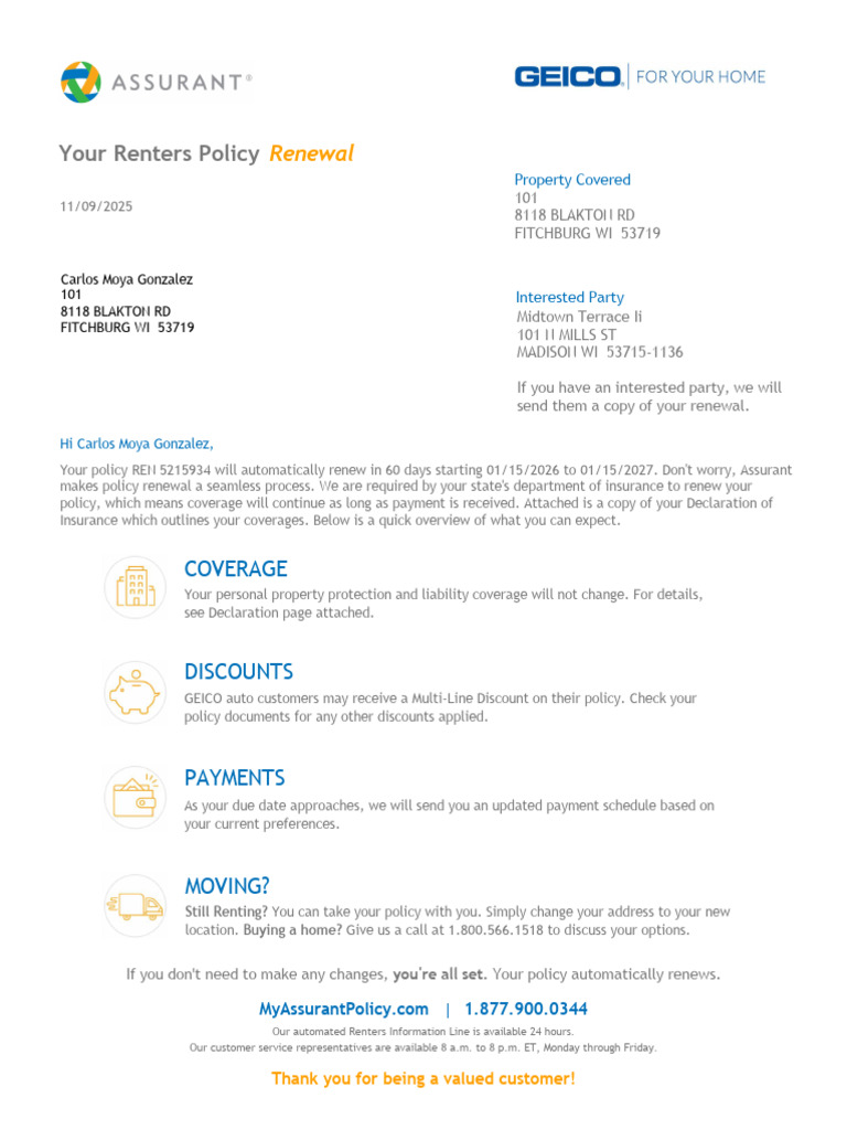 Renters Insurance Renewal Overview | PDF | Insurance | Deductible