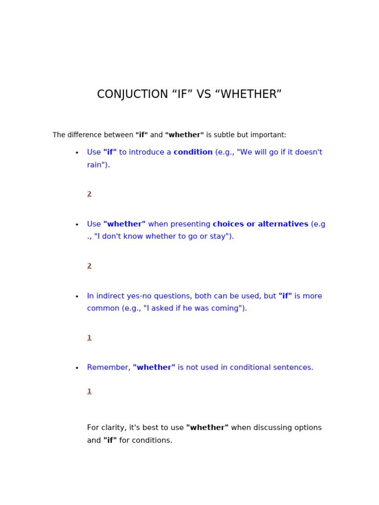 IF vs WHETHER FOR WRITIING | PDF | Subject (Grammar) | Question