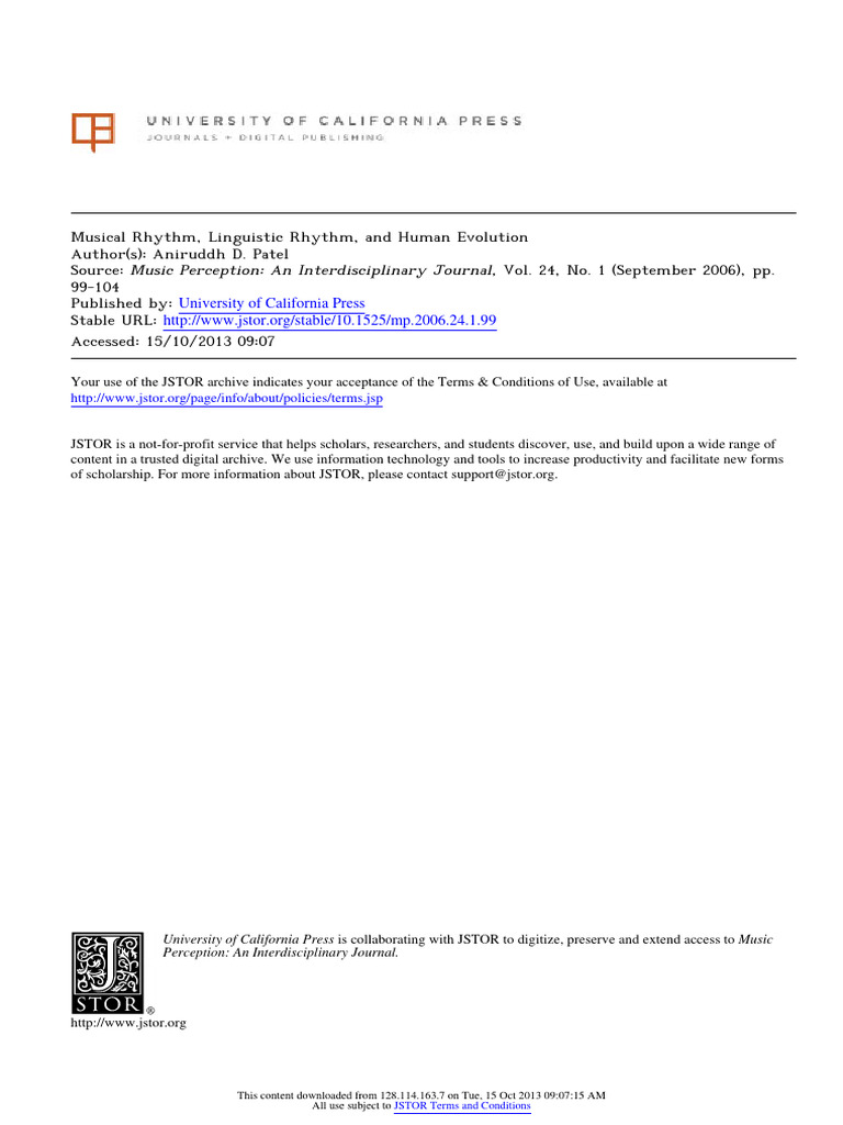 Evolution of Musical and Linguistic Rhythm | PDF | Perception | Rhythm