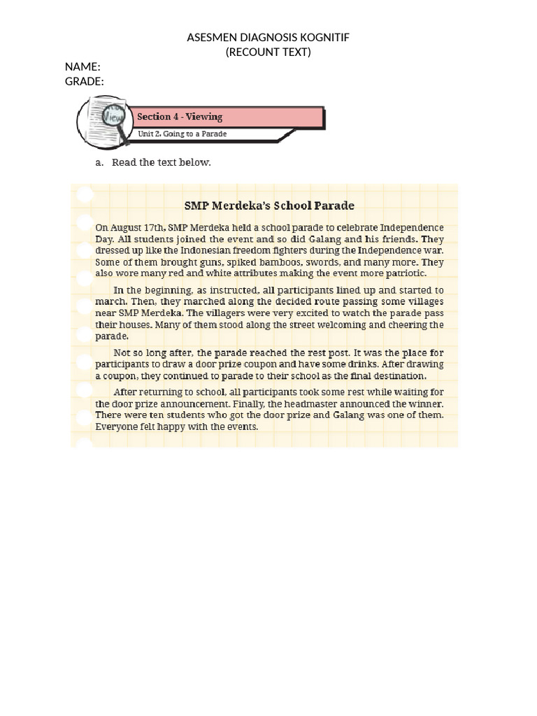 Worksheet Recount Text 8 HSCC | PDF