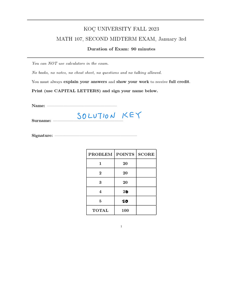 Koc University Fall 2023 Math 107 Exam | PDF | Eigenvalues And ...