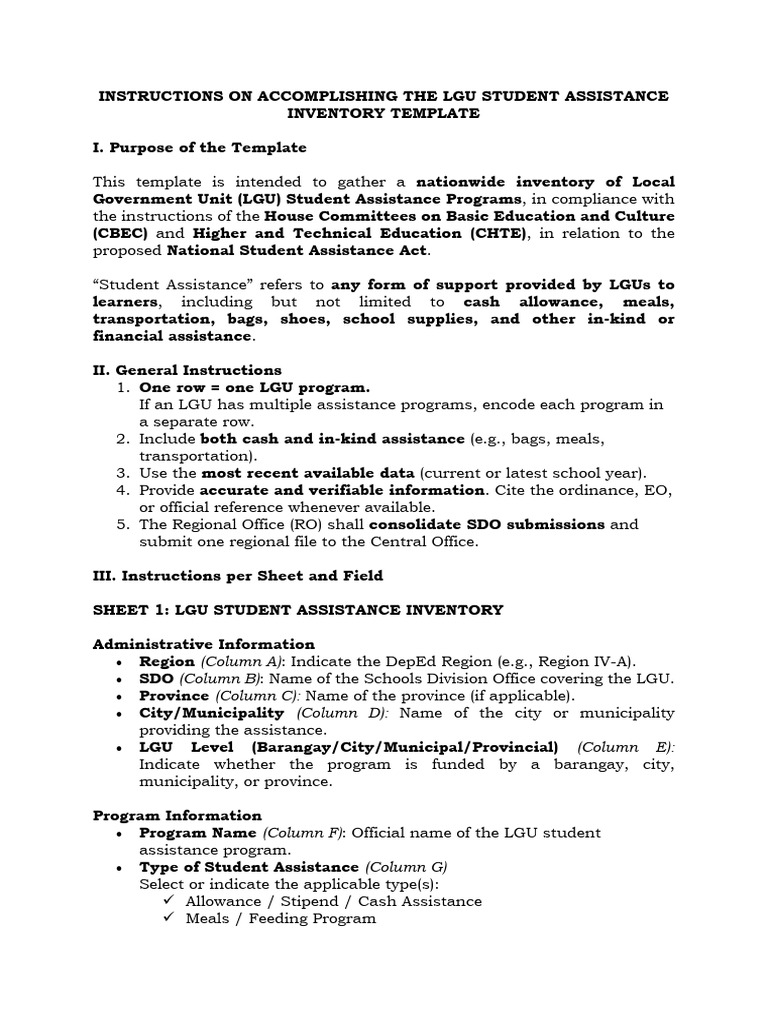 LGU Student Assistance Inventory Guide | PDF