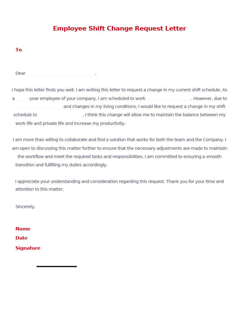 Employee Shift Change Request Template | PDF