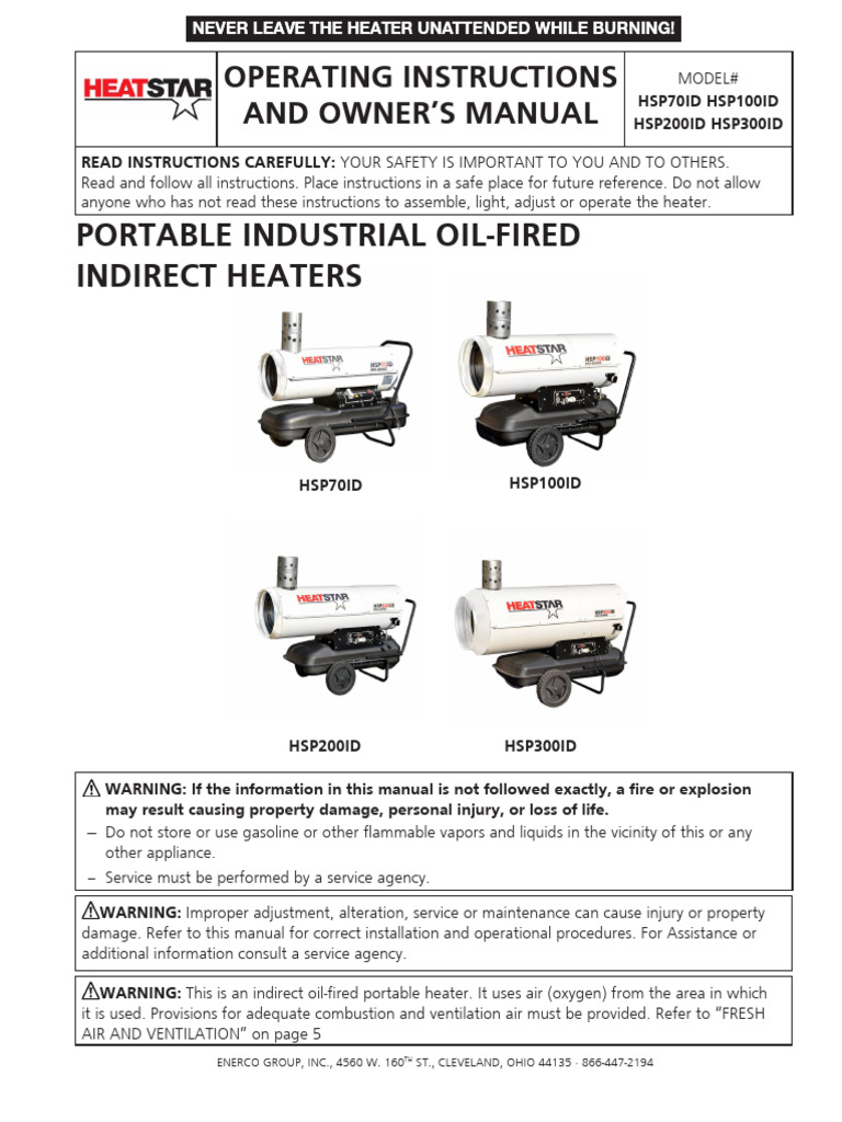 Portable Indirect Oil-Fired Heater Manual | PDF | Chimney | Thermostat
