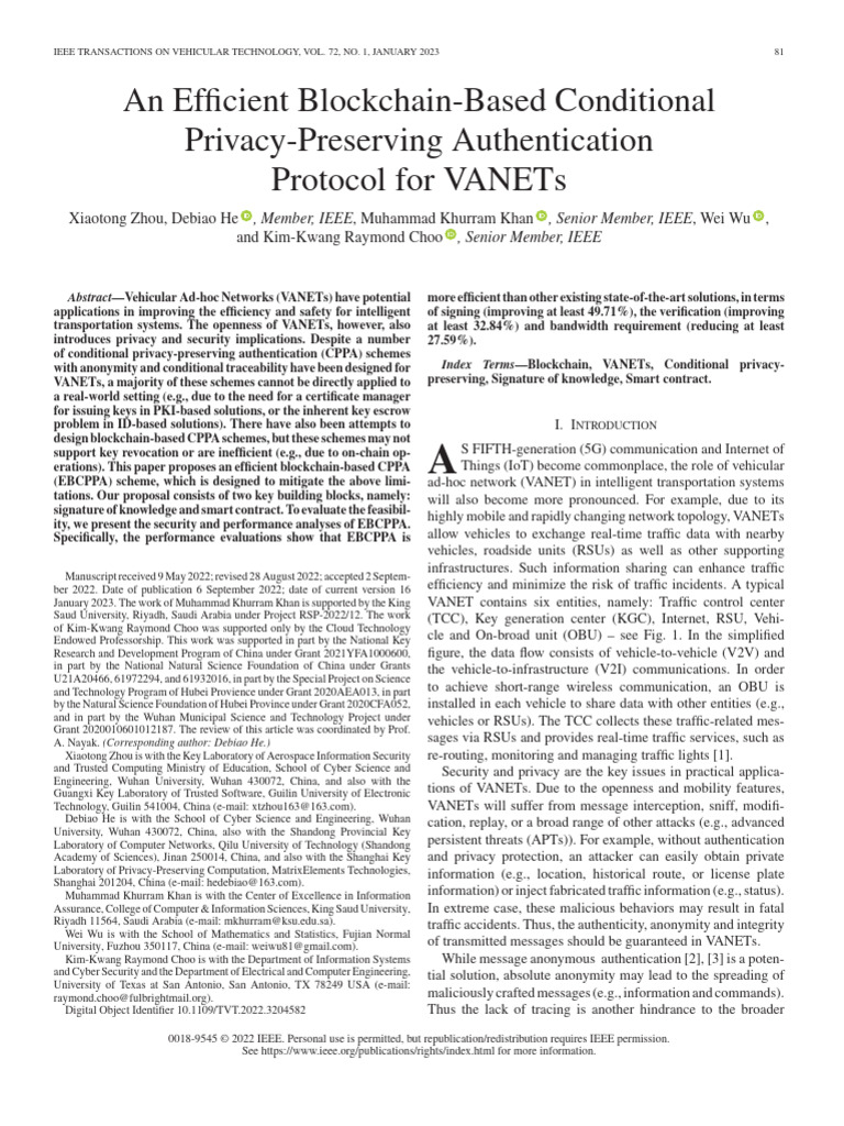 Efficient Blockchain Authentication for VANETs | PDF | Cryptography ...