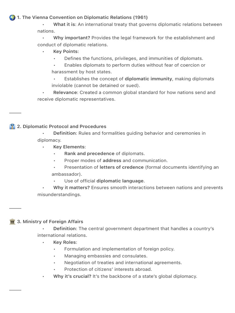 Overview of Diplomatic Relations and Protocol | PDF | Diplomacy ...