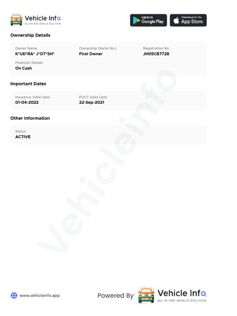 Vehicle Ownership and Status Details | PDF