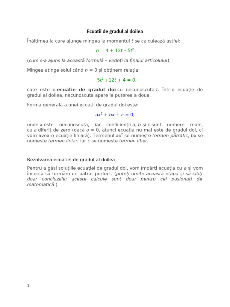 Ecuatii de Gradul Al Doilea | PDF