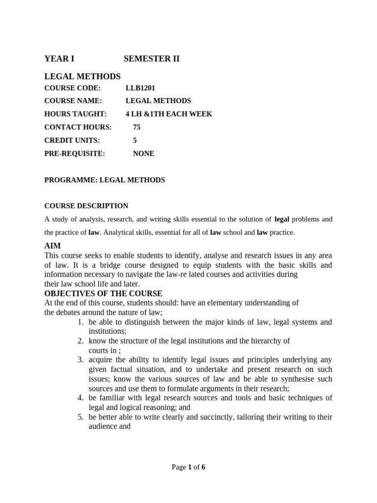 Legal Methods Course Overview LLB1201 | PDF | Statutory Interpretation ...