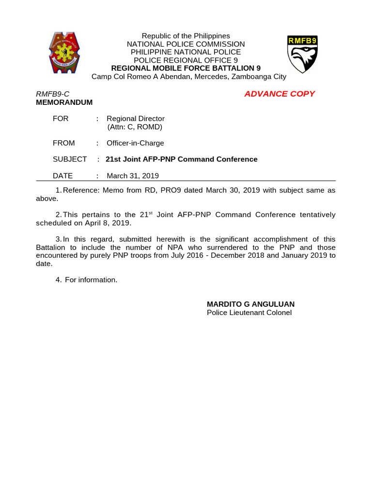 21st AFP-PNP Command Conference Memo | PDF | Common Law | Legal Action