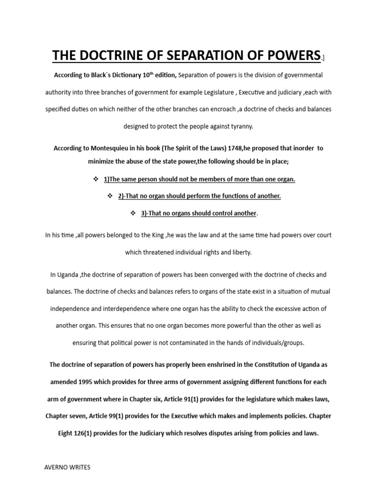 THE DOCTRINE OF SEPARATION OF POWERS- Averno writes | PDF | Separation ...