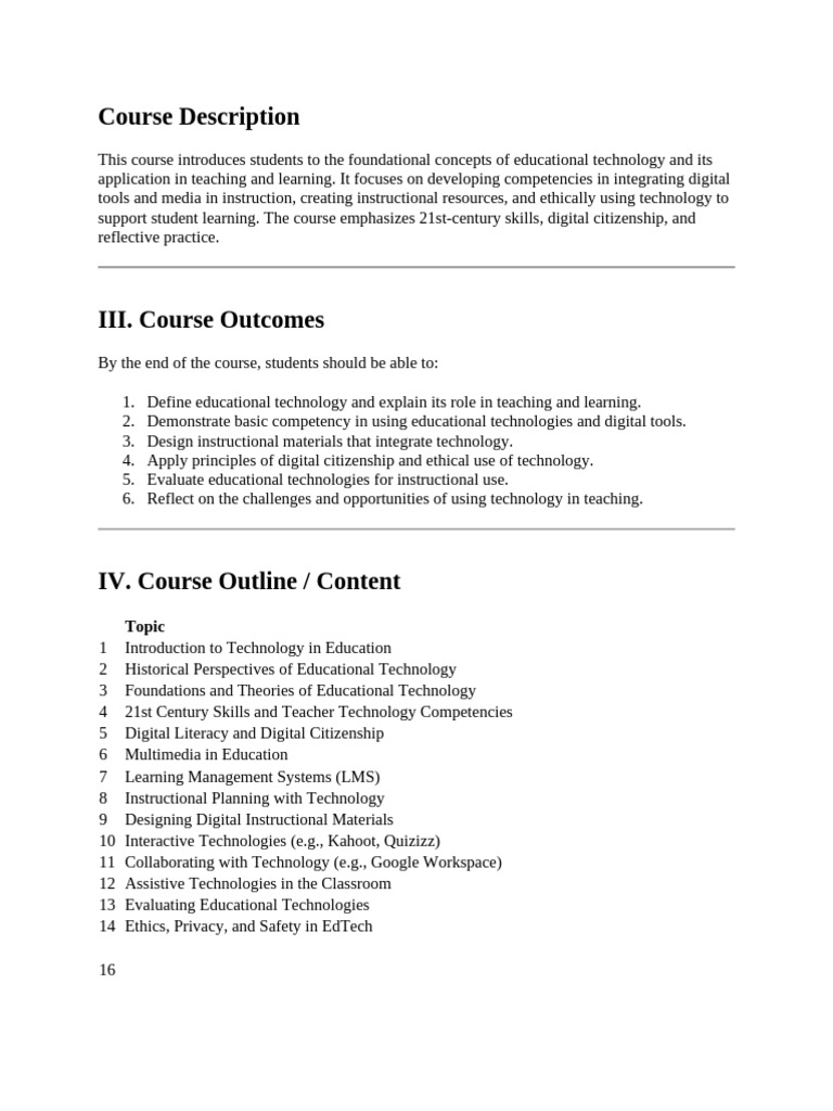 Educational Technology Course Overview | PDF