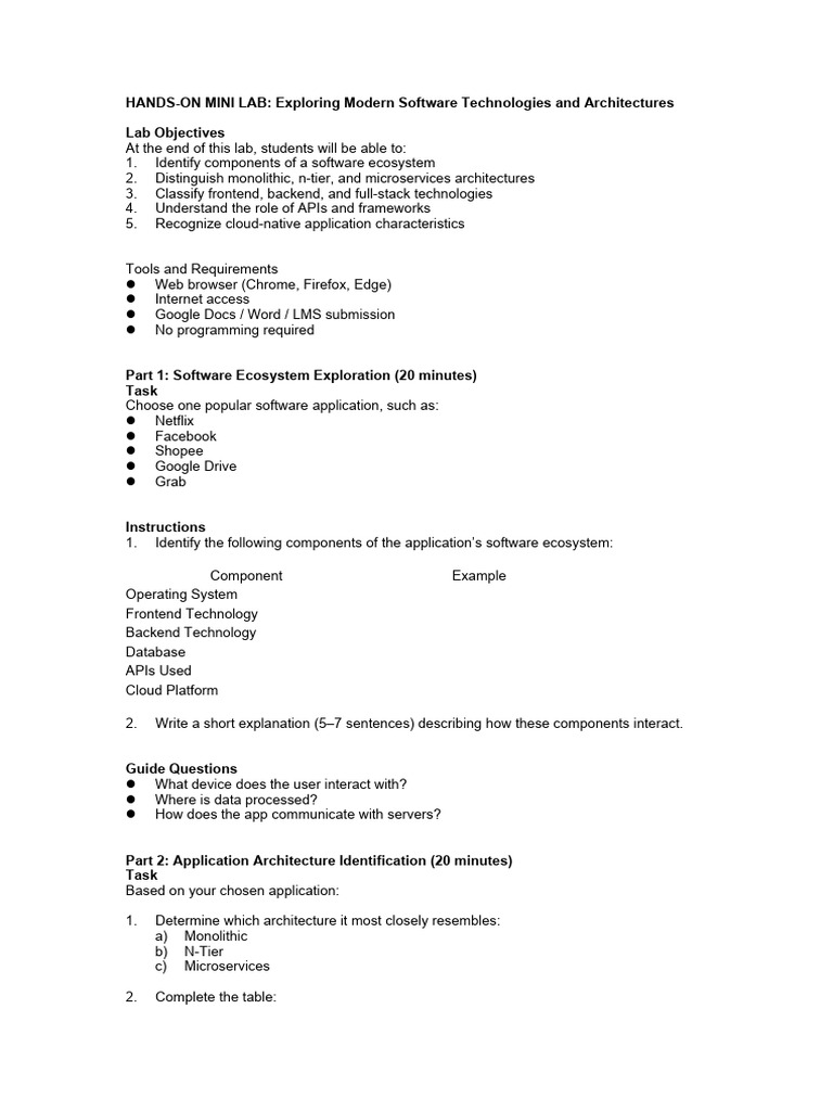 Software Technologies Mini Lab Guide | PDF | Cloud Computing ...