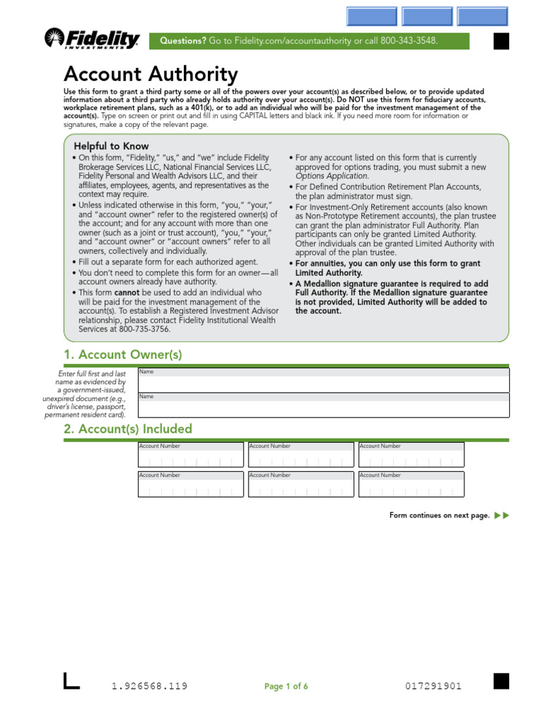 Fidelity Account Authority Form | PDF | Individual Retirement Account ...