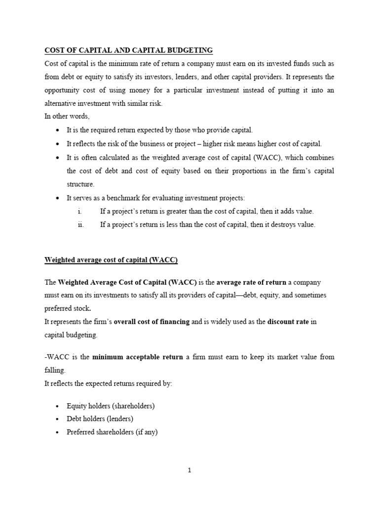 Topic 4 -Cost of Capital and Capital Budgeting | PDF | Cost Of Capital ...