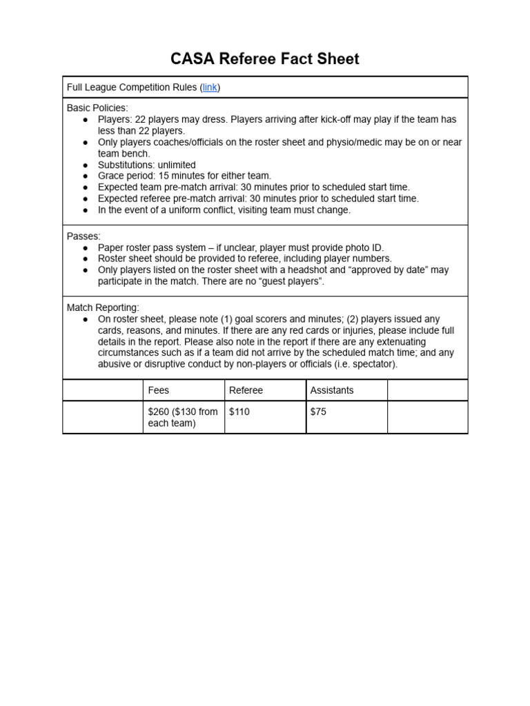 CASA Referee Guidelines and Policies | PDF