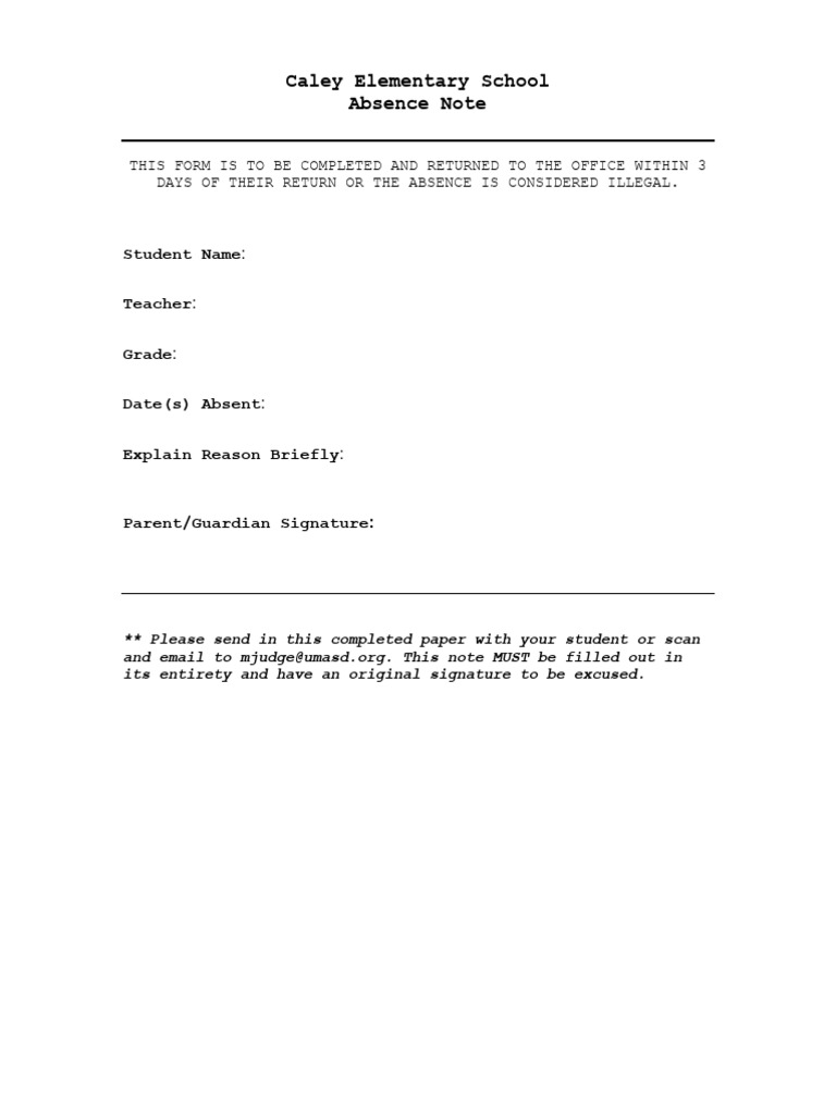 Caley Elementary Absence Note Form | PDF