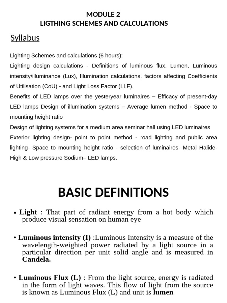 Lighting Schemes and Calculations Guide | PDF | Light Emitting Diode ...