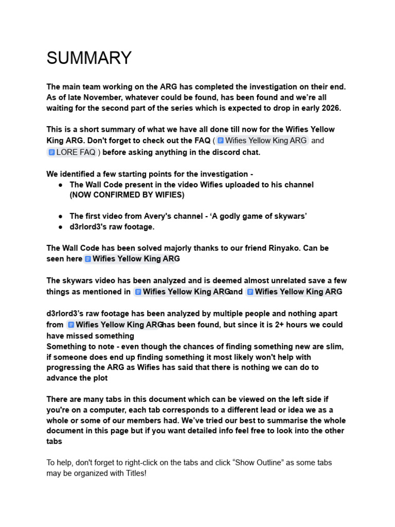 Wifies Yellow King ARG Investigation Update | PDF